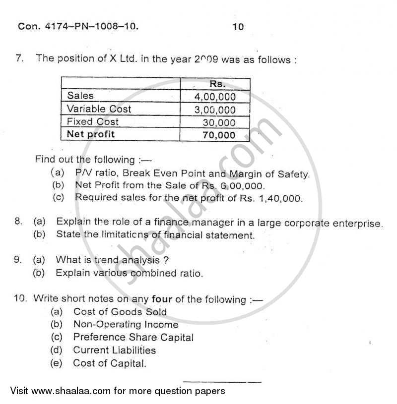 Financial Management 2010-2011 - B.Com. - 3rd Year (TYBcom) - University of Mumbai question paper with PDF download