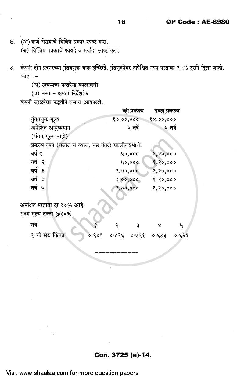 Financial Management 2013-2014 - B.Com. - 3rd Year (TYBcom) - University of Mumbai question paper with PDF download