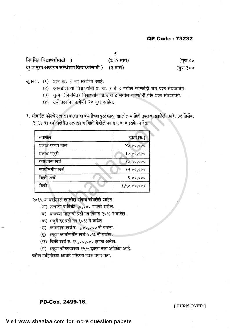 Financial Management 2016-2017 - B.Com. - 3rd Year (TYBcom) - University of Mumbai question paper with PDF download