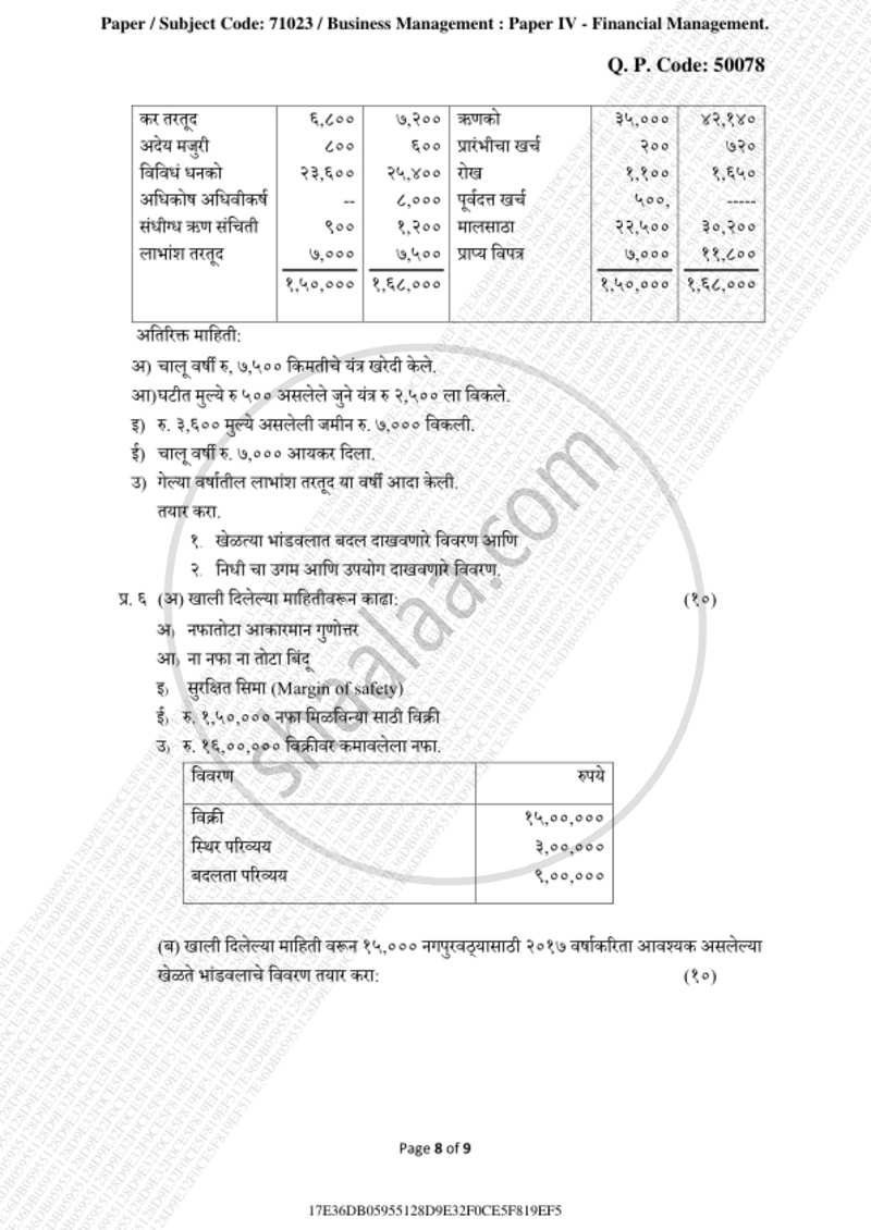 Financial Management 2018-2019 - B.Com. - 3rd Year (TYBcom) - University of Mumbai question paper with PDF download