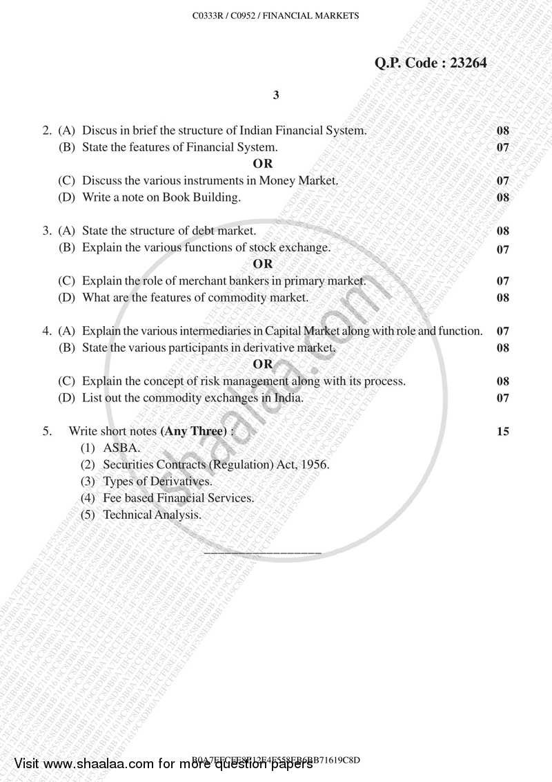 Financial Markets (Equity, Debt, Forex and Derivatives) 2017-2018 - B.Com. - Semester 4 (SYBBI) - University of Mumbai question paper with PDF download