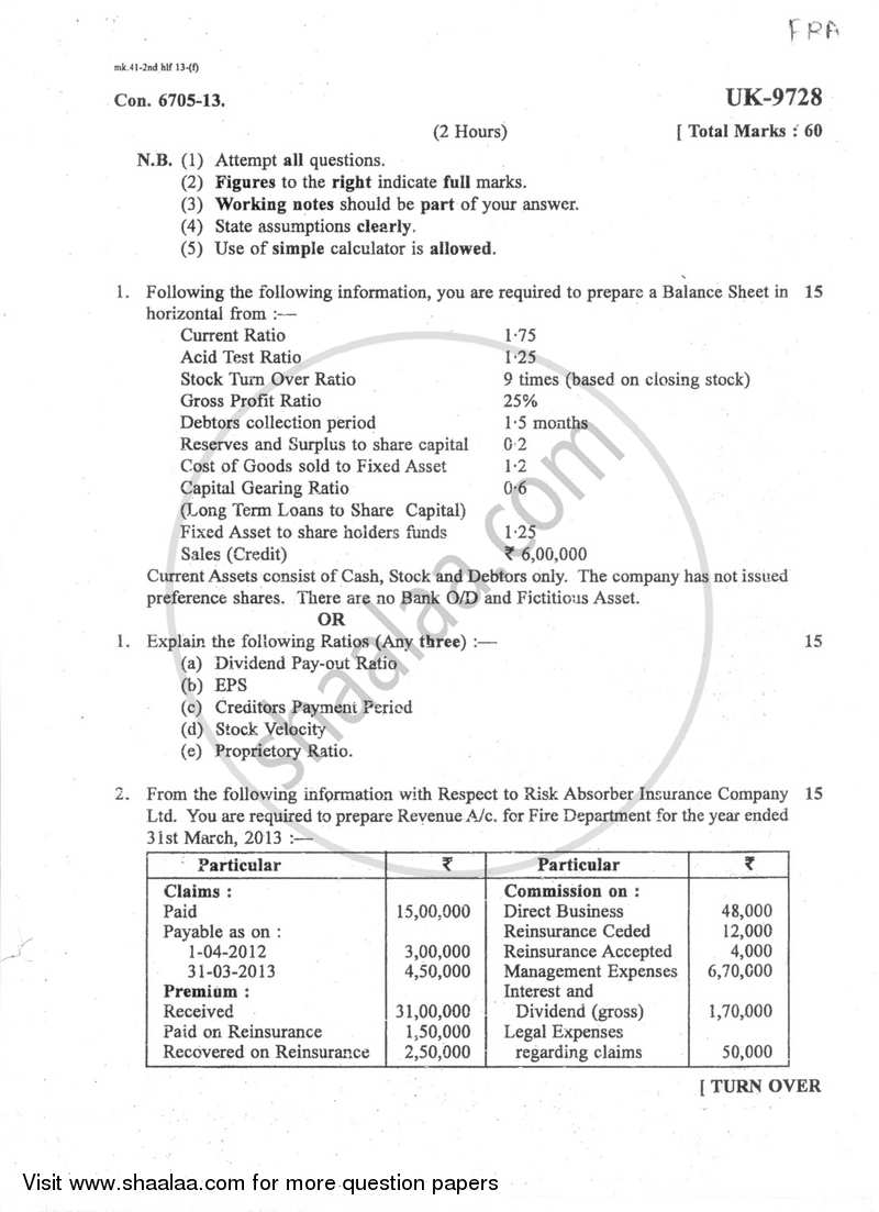 Financial Reporting and Analysis 2013-2014 - B.Com. - Semester 5 (TYBBI) - University of Mumbai question paper with PDF download