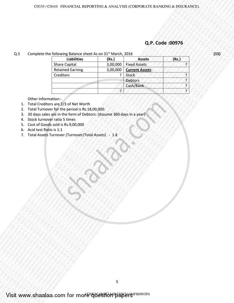 Financial Reporting and Analysis 2017-2018 - B.Com. - Semester 5 (TYBBI) - University of Mumbai question paper with PDF download