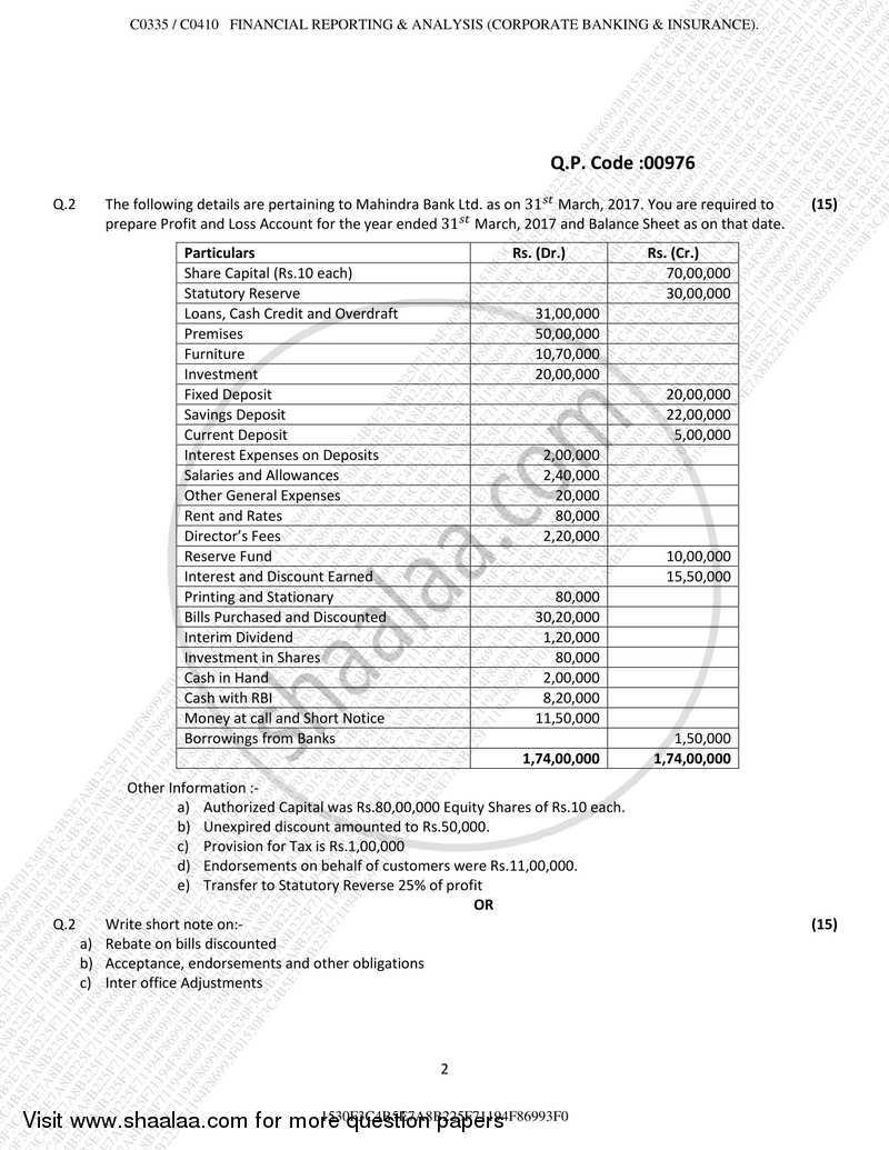 Financial Reporting and Analysis 2017-2018 - B.Com. - Semester 5 (TYBBI) - University of Mumbai question paper with PDF download