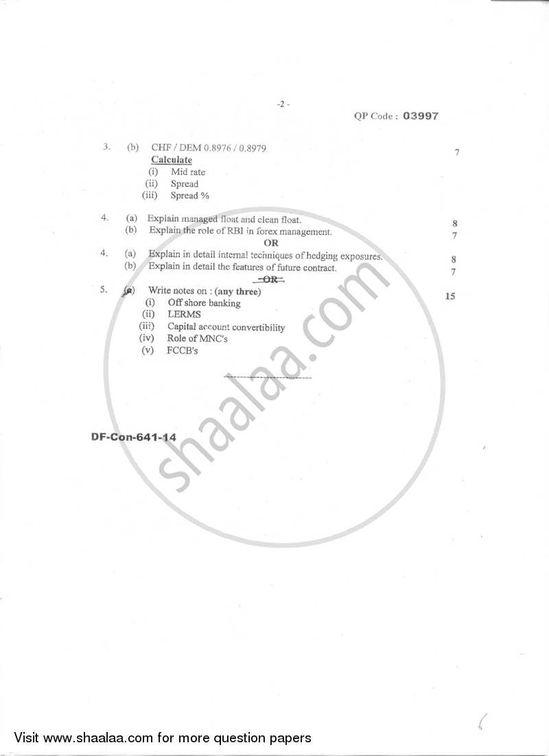 Foreign Exchange Markets 2014-2015 - B.Com. - Semester 5 (TYBFM) - University of Mumbai question paper with PDF download