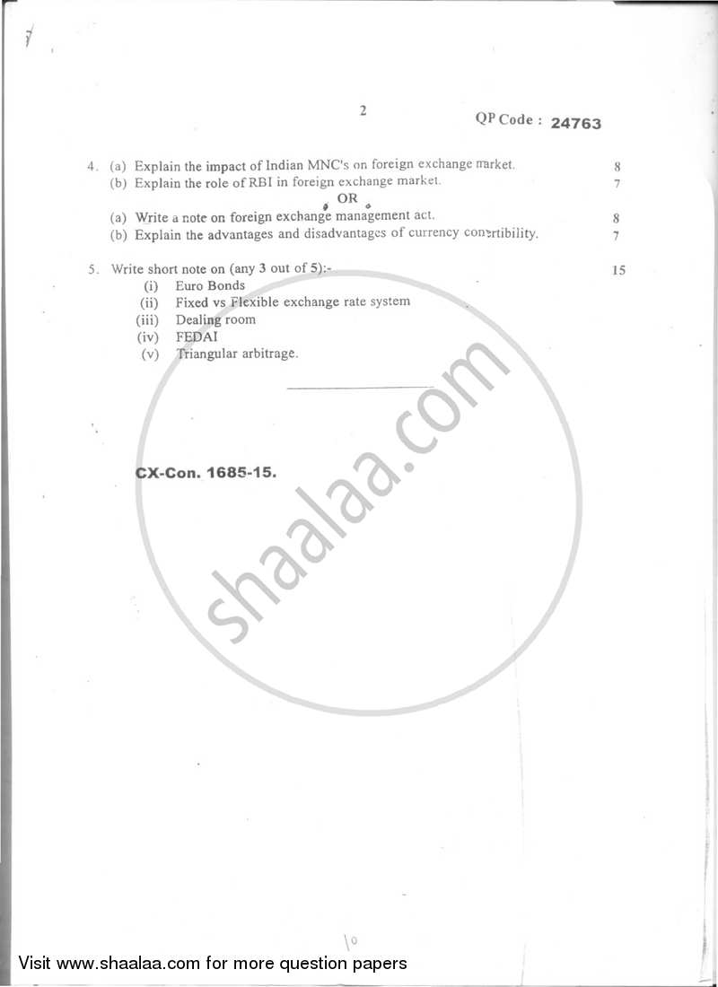 Foreign Exchange Markets 2015-2016 - B.Com. - Semester 5 (TYBFM) - University of Mumbai question paper with PDF download