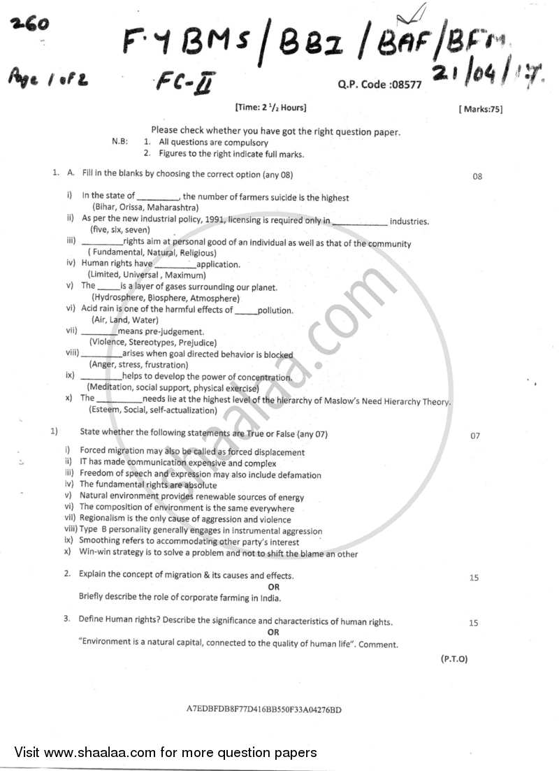 Foundation Course - 2 2016-2017 - B.Com. - Semester 2 (FYBAF) - University of Mumbai question paper with PDF download