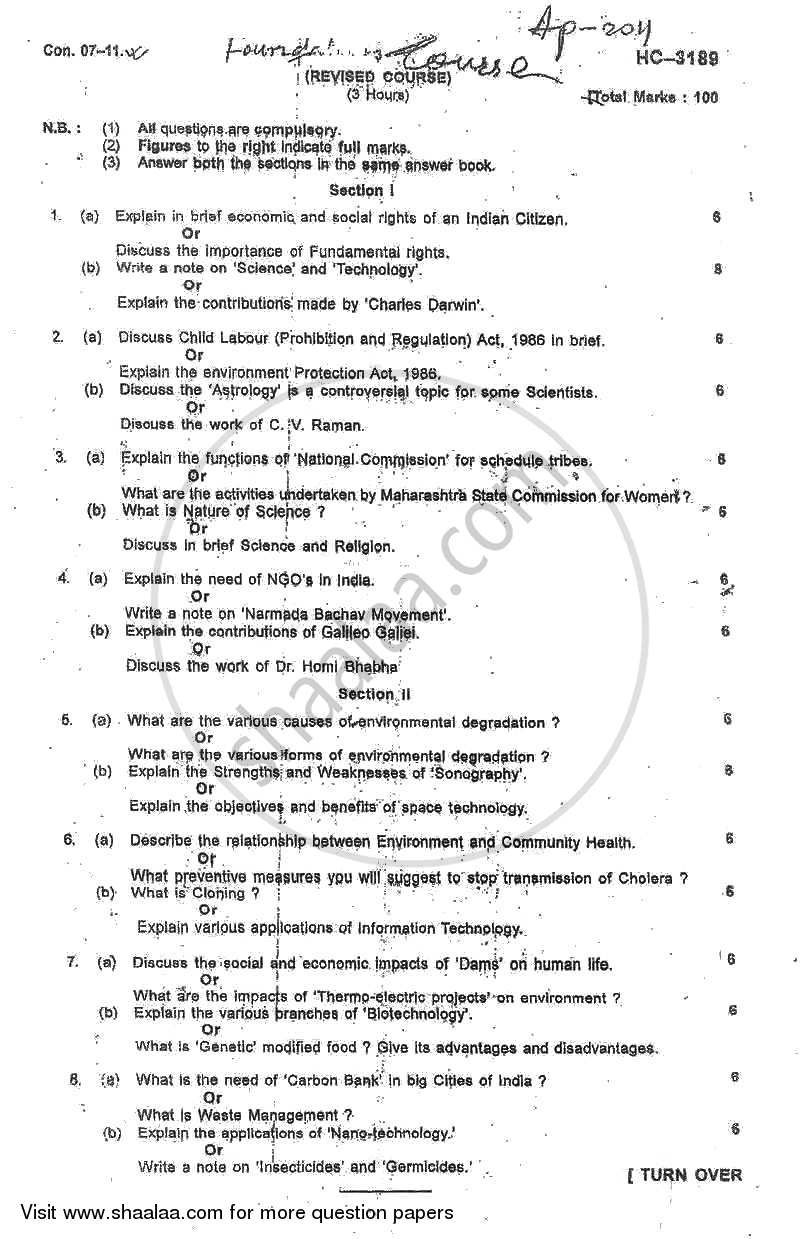 Foundation Course 2 2010-2011 - B.Com. - 2nd Year (SYBcom) - University of Mumbai question paper with PDF download