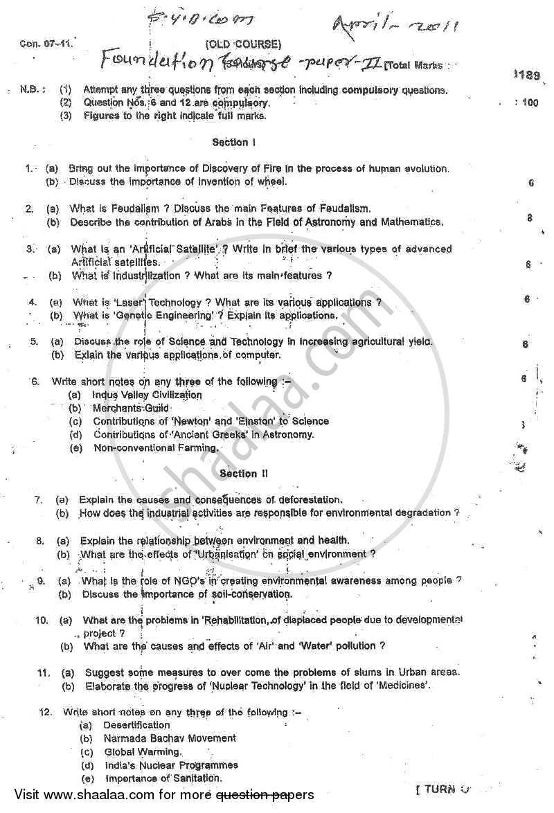 Foundation Course 2 2010-2011 - B.Com. - 2nd Year (SYBcom) - University of Mumbai question paper with PDF download