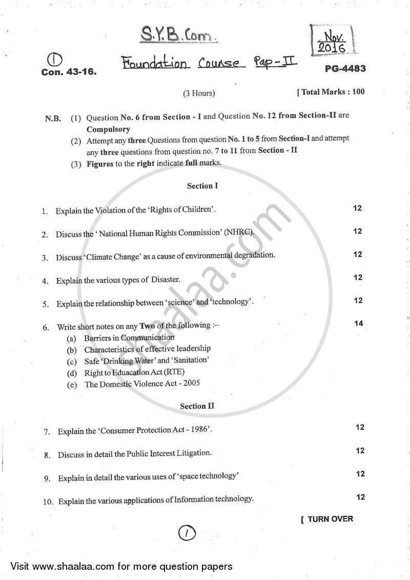 Foundation Course 2 2016-2017 - B.Com. - 2nd Year (SYBcom) - University of Mumbai question paper with PDF download