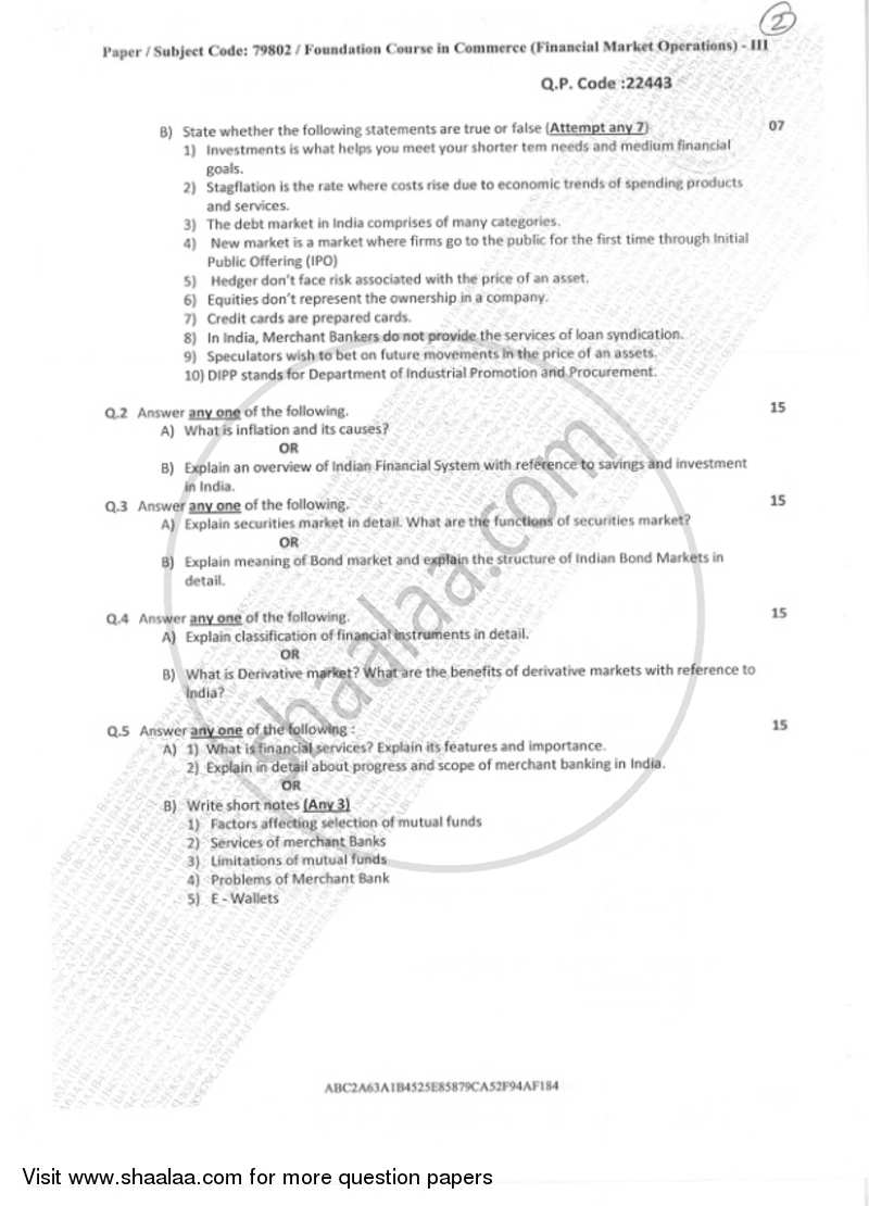 Foundation Course in Commerce (Financial Market Operations) 3 2018-2019 - B.Com. - Semester 3 (SYBAF) - University of Mumbai question paper with PDF download