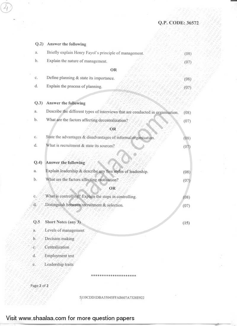 Foundation Course in Management (Introduction to Management) 4 2017-2018 - B.Com. - Semester 4 (SYBAF) - University of Mumbai question paper with PDF download