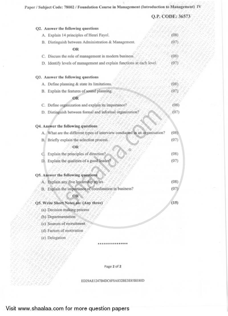 Foundation Course in Management (Introduction to Management) 4 2018-2019 - B.Com. - Semester 4 (SYBAF) - University of Mumbai question paper with PDF download