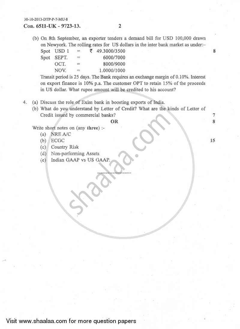 International Banking and Finance 2013-2014 - B.Com. - Semester 5 (TYBBI) - University of Mumbai question paper with PDF download