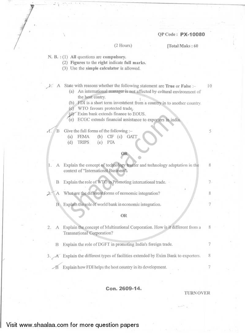 International Business 2013-2014 - B.Com. - Semester 6 (TYBBI) - University of Mumbai question paper with PDF download