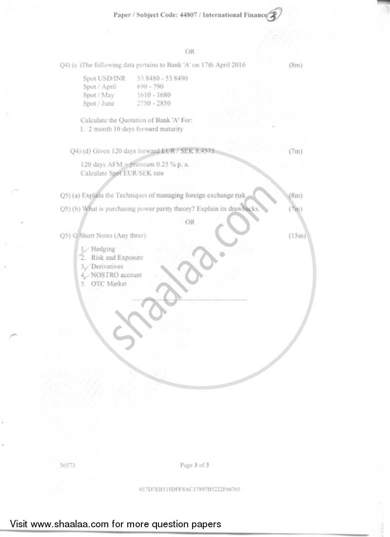 International Finance 2018-2019 - B.Com. - Semester 5 (TYBAF) - University of Mumbai question paper with PDF download