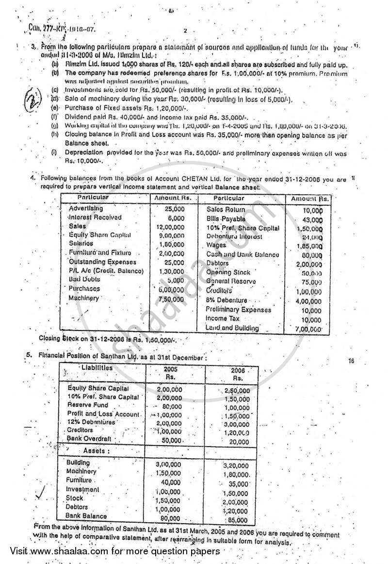 Introduction to Management Accounting and Introduction to Auditing (Financial Accounting and Auditing 5) 2006-2007 - B.Com. - 3rd Year (TYBcom) - University of Mumbai question paper with PDF download
