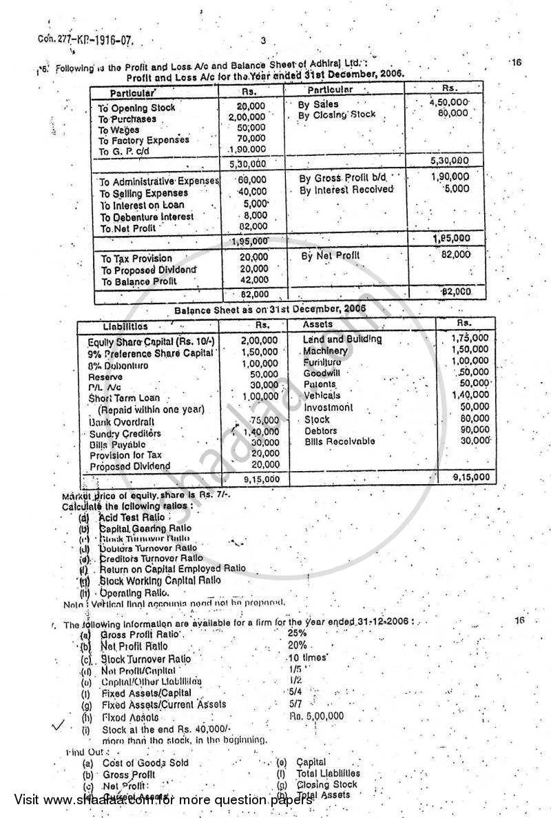 Introduction to Management Accounting and Introduction to Auditing (Financial Accounting and Auditing 5) 2006-2007 - B.Com. - 3rd Year (TYBcom) - University of Mumbai question paper with PDF download