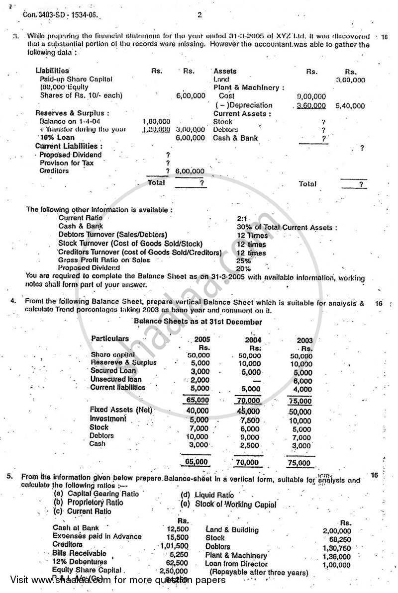 Introduction to Management Accounting and Introduction to Auditing (Financial Accounting and Auditing 5) 2006-2007 - B.Com. - 3rd Year (TYBcom) - University of Mumbai question paper with PDF download