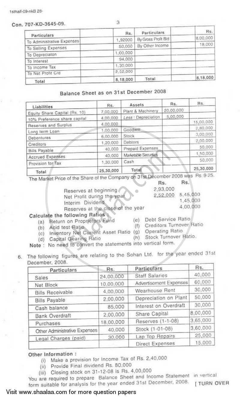 Introduction to Management Accounting and Introduction to Auditing (Financial Accounting and Auditing 5) 2008-2009 - B.Com. - 3rd Year (TYBcom) - University of Mumbai question paper with PDF download