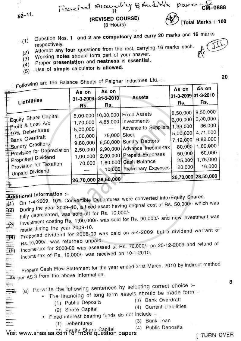 Introduction to Management Accounting and Introduction to Auditing (Financial Accounting and Auditing 5) 2010-2011 - B.Com. - 3rd Year (TYBcom) - University of Mumbai question paper with PDF download