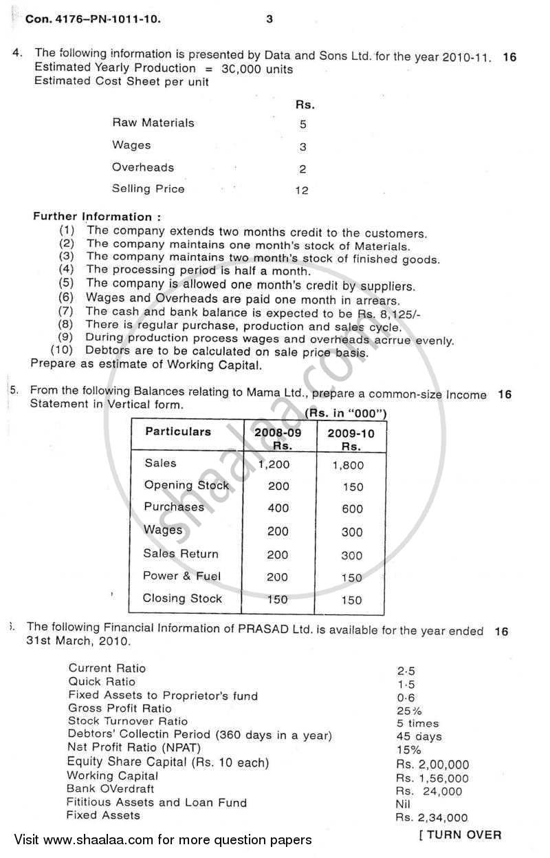 Introduction to Management Accounting and Introduction to Auditing (Financial Accounting and Auditing 5) 2010-2011 - B.Com. - 3rd Year (TYBcom) - University of Mumbai question paper with PDF download