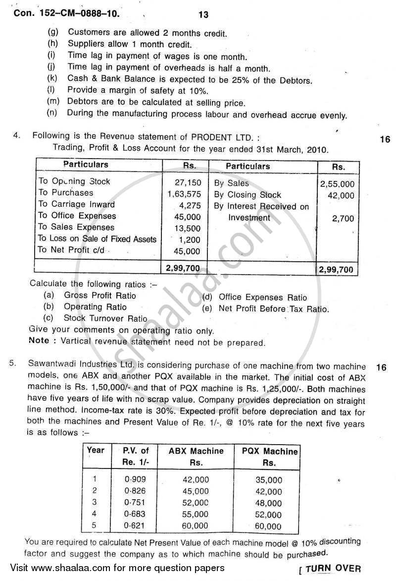 Introduction to Management Accounting and Introduction to Auditing (Financial Accounting and Auditing 5) 2010-2011 - B.Com. - 3rd Year (TYBcom) - University of Mumbai question paper with PDF download