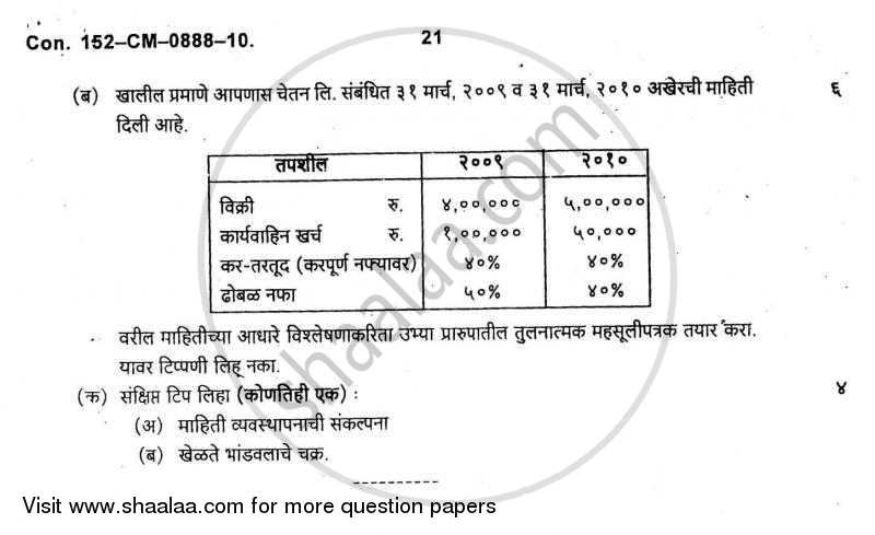 Introduction to Management Accounting and Introduction to Auditing (Financial Accounting and Auditing 5) 2010-2011 - B.Com. - 3rd Year (TYBcom) - University of Mumbai question paper with PDF download