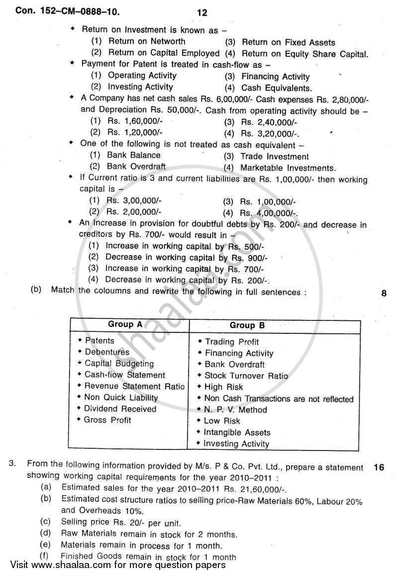 Introduction to Management Accounting and Introduction to Auditing (Financial Accounting and Auditing 5) 2010-2011 - B.Com. - 3rd Year (TYBcom) - University of Mumbai question paper with PDF download