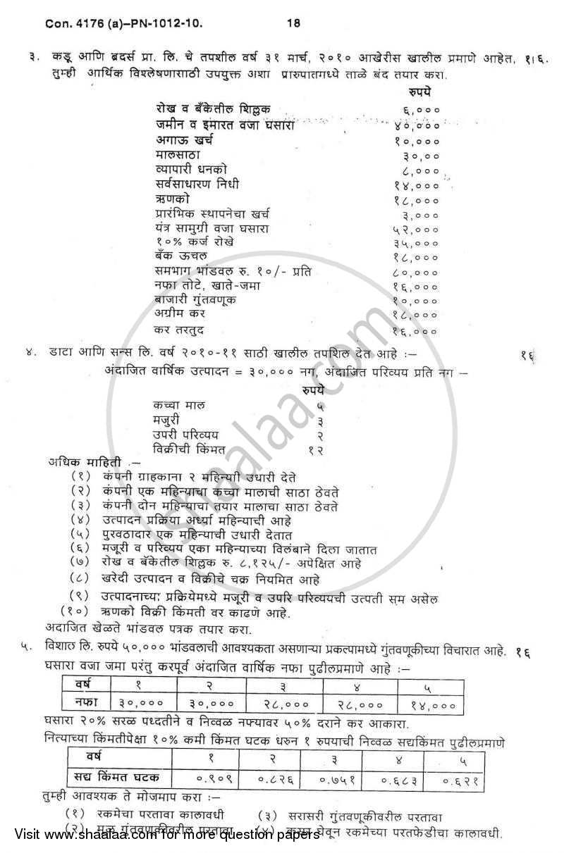 Introduction to Management Accounting and Introduction to Auditing (Financial Accounting and Auditing 5) 2010-2011 - B.Com. - 3rd Year (TYBcom) - University of Mumbai question paper with PDF download