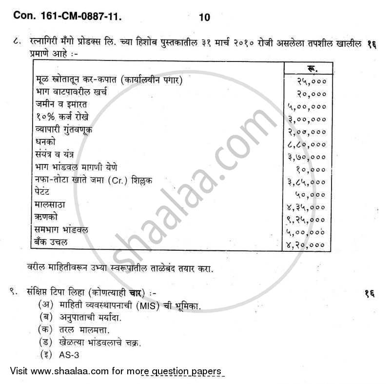 Introduction to Management Accounting and Introduction to Auditing (Financial Accounting and Auditing 5) 2010-2011 - B.Com. - 3rd Year (TYBcom) - University of Mumbai question paper with PDF download