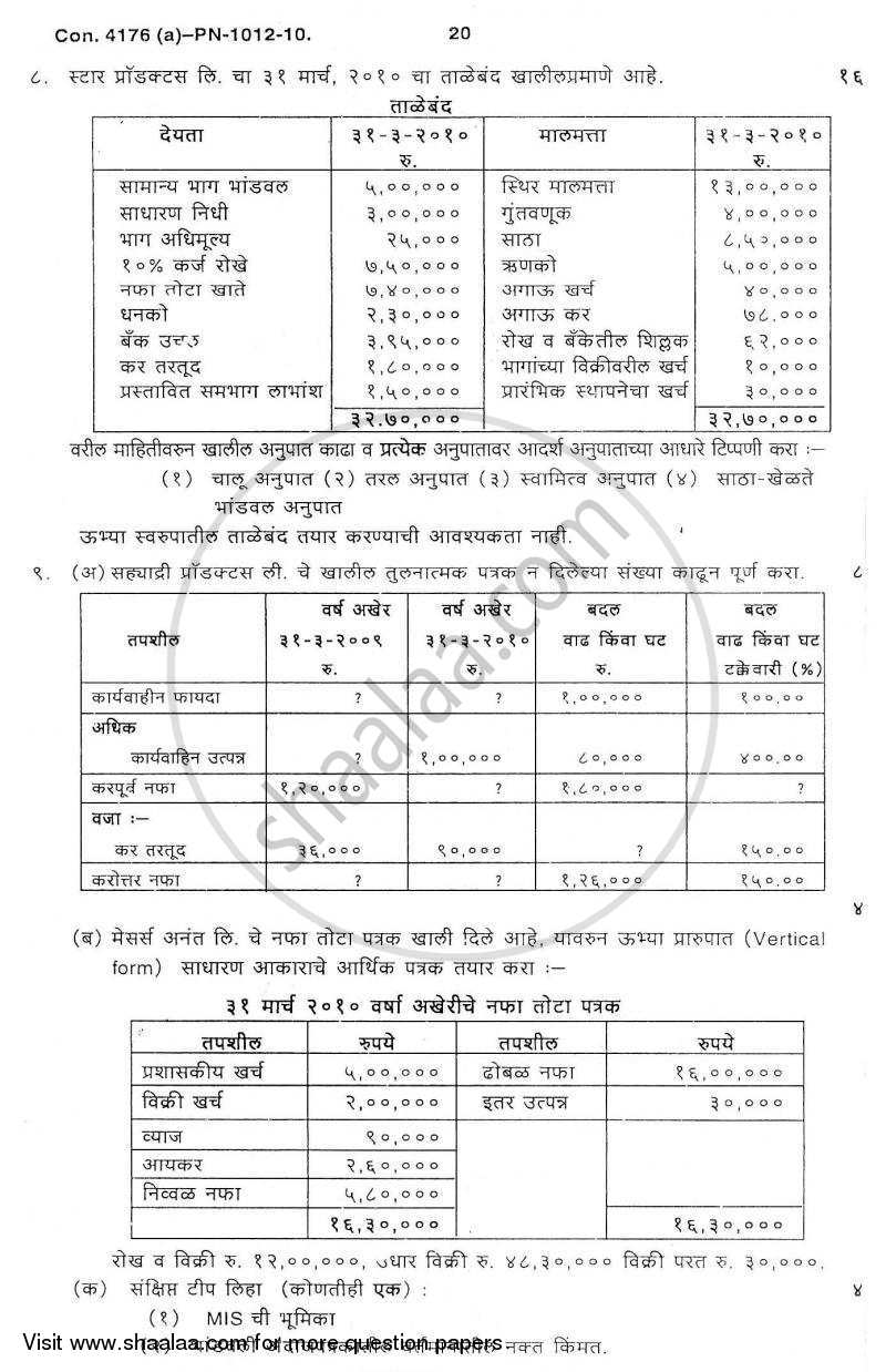 Introduction to Management Accounting and Introduction to Auditing (Financial Accounting and Auditing 5) 2010-2011 - B.Com. - 3rd Year (TYBcom) - University of Mumbai question paper with PDF download