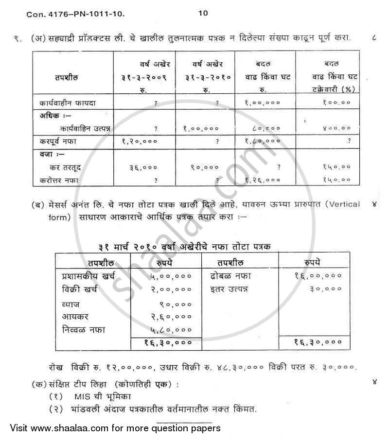 Introduction to Management Accounting and Introduction to Auditing (Financial Accounting and Auditing 5) 2010-2011 - B.Com. - 3rd Year (TYBcom) - University of Mumbai question paper with PDF download