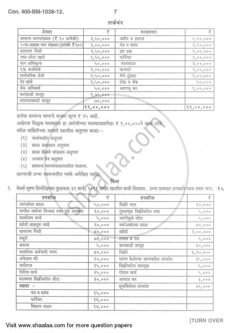 Introduction to Management Accounting and Introduction to Auditing (Financial Accounting and Auditing 5) 2011-2012 - B.Com. - 3rd Year (TYBcom) - University of Mumbai question paper with PDF download