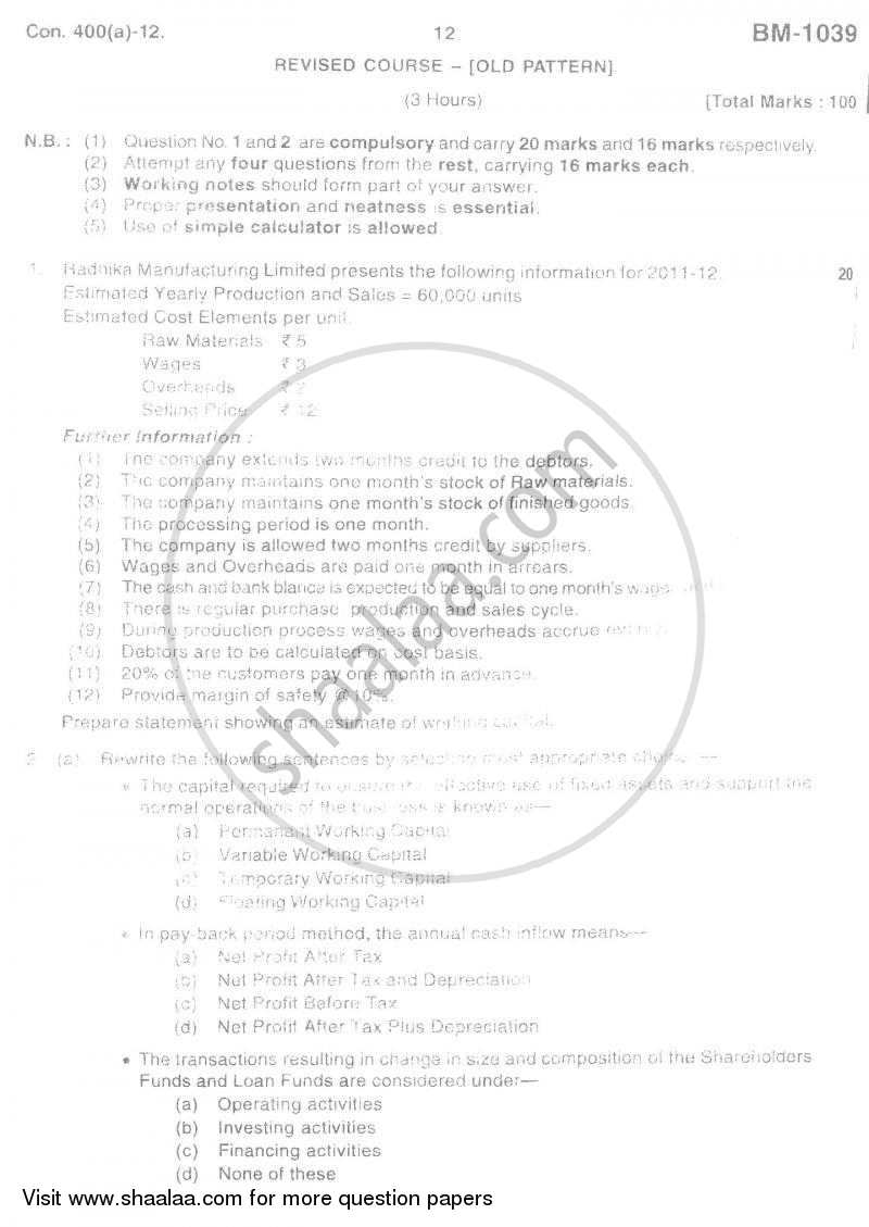Introduction to Management Accounting and Introduction to Auditing (Financial Accounting and Auditing 5) 2011-2012 - B.Com. - 3rd Year (TYBcom) - University of Mumbai question paper with PDF download