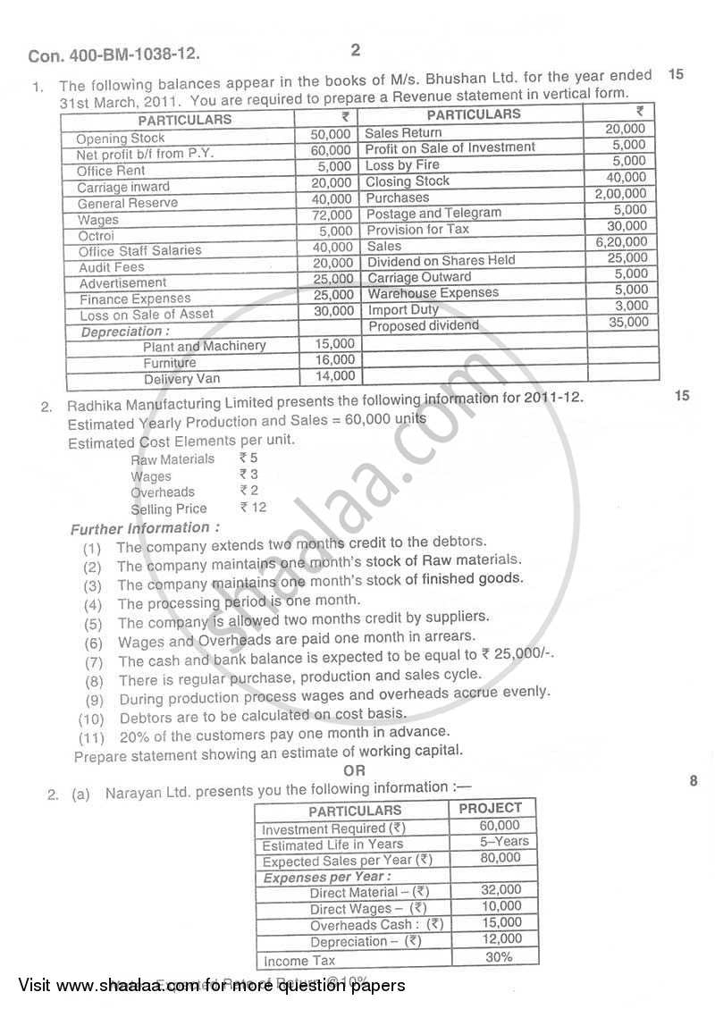 Introduction to Management Accounting and Introduction to Auditing (Financial Accounting and Auditing 5) 2011-2012 - B.Com. - 3rd Year (TYBcom) - University of Mumbai question paper with PDF download