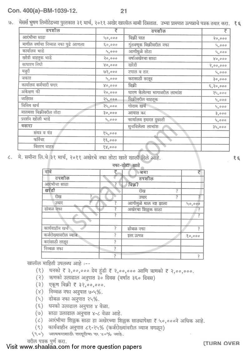 Introduction to Management Accounting and Introduction to Auditing (Financial Accounting and Auditing 5) 2011-2012 - B.Com. - 3rd Year (TYBcom) - University of Mumbai question paper with PDF download