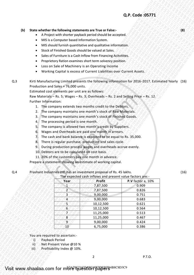 Introduction to Management Accounting and Introduction to Auditing (Financial Accounting and Auditing 5) 2016-2017 - B.Com. - 3rd Year (TYBcom) - University of Mumbai question paper with PDF download