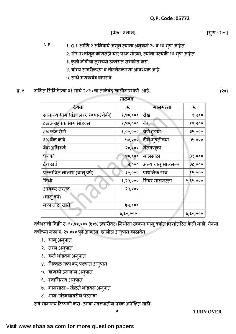 Introduction to Management Accounting and Introduction to Auditing (Financial Accounting and Auditing 5) 2017-2018 - B.Com. - 3rd Year (TYBcom) - University of Mumbai question paper with PDF download