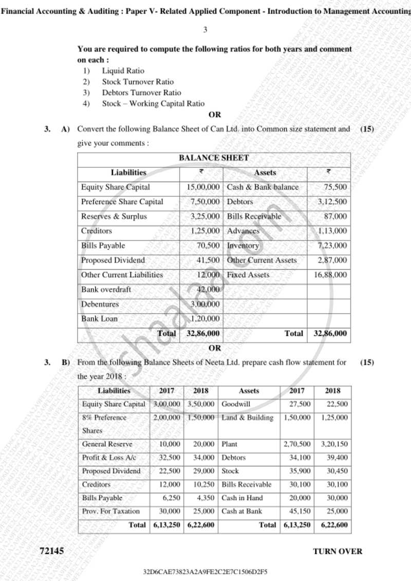 Introduction to Management Accounting and Introduction to Auditing (Financial Accounting and Auditing 5) 2018-2019 - B.Com. - 3rd Year (TYBcom) - University of Mumbai question paper with PDF download