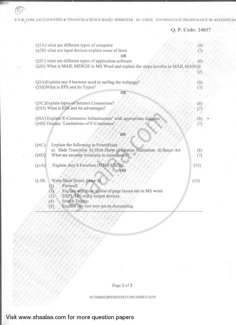 Information Technology in Accountancy 1 2017-2018 - B.Com. - Semester 3 (SYBAF) - University of Mumbai question paper with PDF download