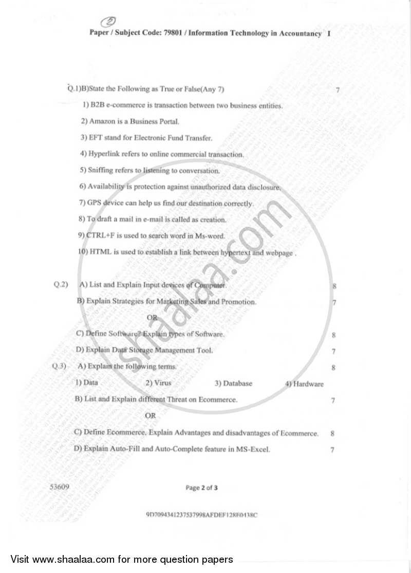 Information Technology in Accountancy 1 2018-2019 - B.Com. - Semester 3 (SYBAF) - University of Mumbai question paper with PDF download