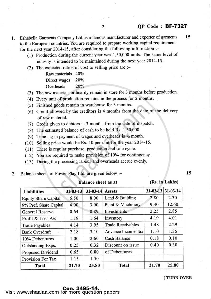Management Accounting (Financial Accounting and Auditing 10) 2013-2014 - B.Com. - Semester 6 (TYBcom) - University of Mumbai question paper with PDF download