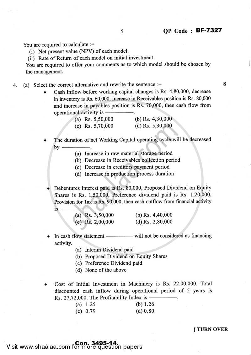 Management Accounting (Financial Accounting and Auditing 10) 2013-2014 - B.Com. - Semester 6 (TYBcom) - University of Mumbai question paper with PDF download