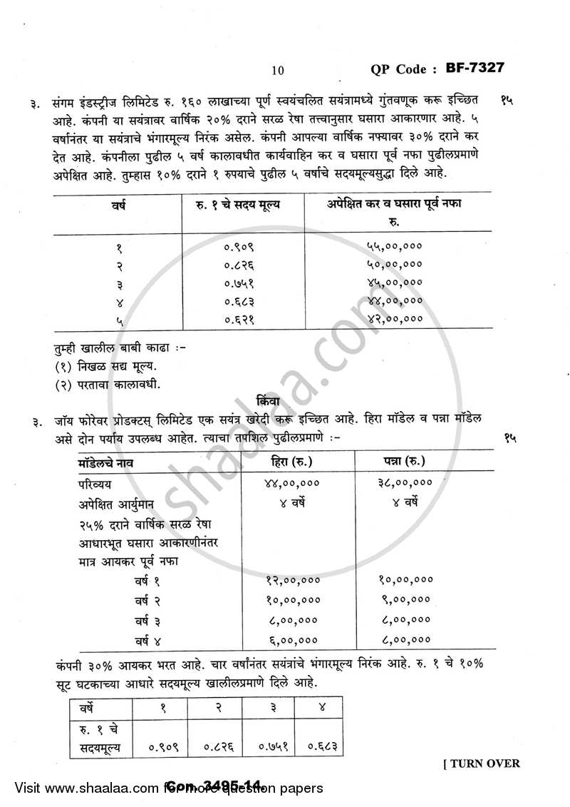 Management Accounting (Financial Accounting and Auditing 10) 2013-2014 - B.Com. - Semester 6 (TYBcom) - University of Mumbai question paper with PDF download