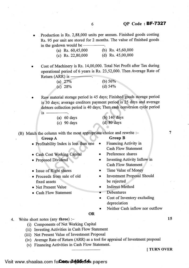 Management Accounting (Financial Accounting and Auditing 10) 2013-2014 - B.Com. - Semester 6 (TYBcom) - University of Mumbai question paper with PDF download