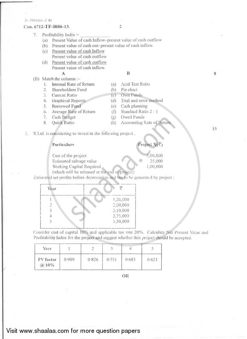 Management Accounting (Financial Accounting and Auditing 7) 2013-2014 - B.Com. - Semester 5 (TYBAF) - University of Mumbai question paper with PDF download