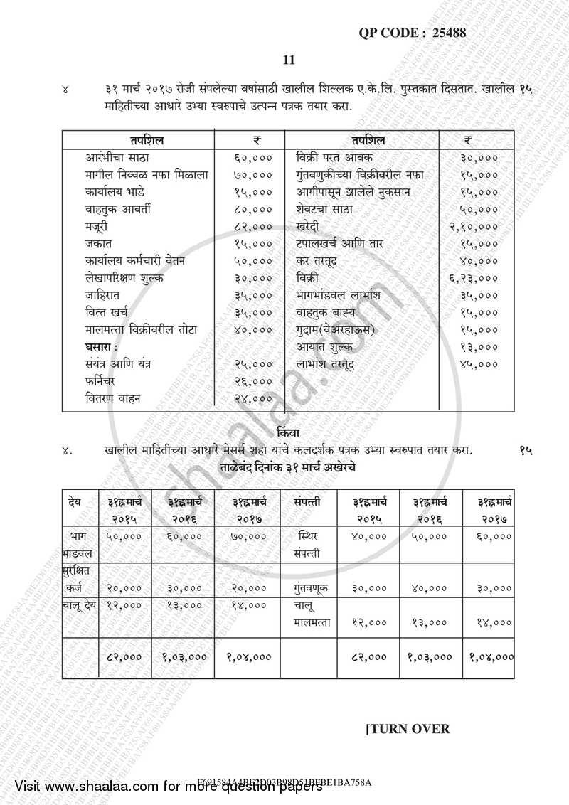 Management Accounting (Financial Accounting and Auditing 7) 2017-2018 - B.Com. - Semester 5 (TYBcom) - University of Mumbai question paper with PDF download