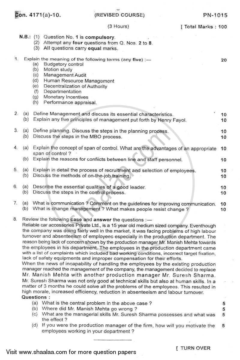 Management and Organizational Development 2010-2011 - B.Com. - 3rd Year (TYBcom) - University of Mumbai question paper with PDF download