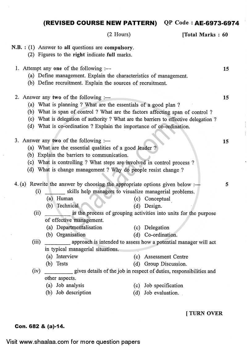 Management and Organizational Development 2013-2014 - B.Com. - 3rd Year (TYBcom) - University of Mumbai question paper with PDF download